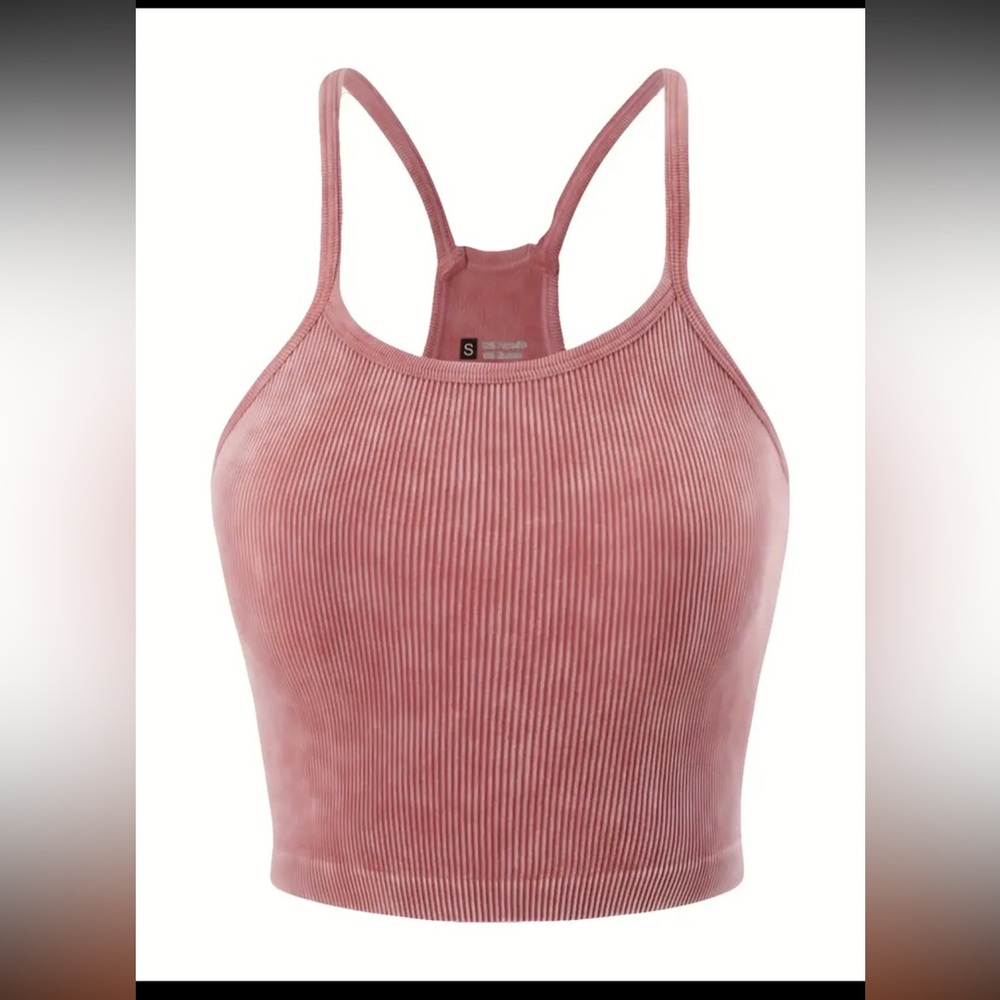 Orangish Pink Ribbed Crop Top athletic ribbed racerback sports bra top tank m
